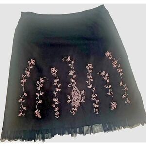 VTG Womens Carol Little Embroidered Skirt Size 16W Beaded Tulle Retro black/pink